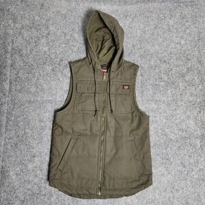 Wrangler Workwear Vest Men S Green Quilted Lined Duck Work Full Zip Hood Hunting
